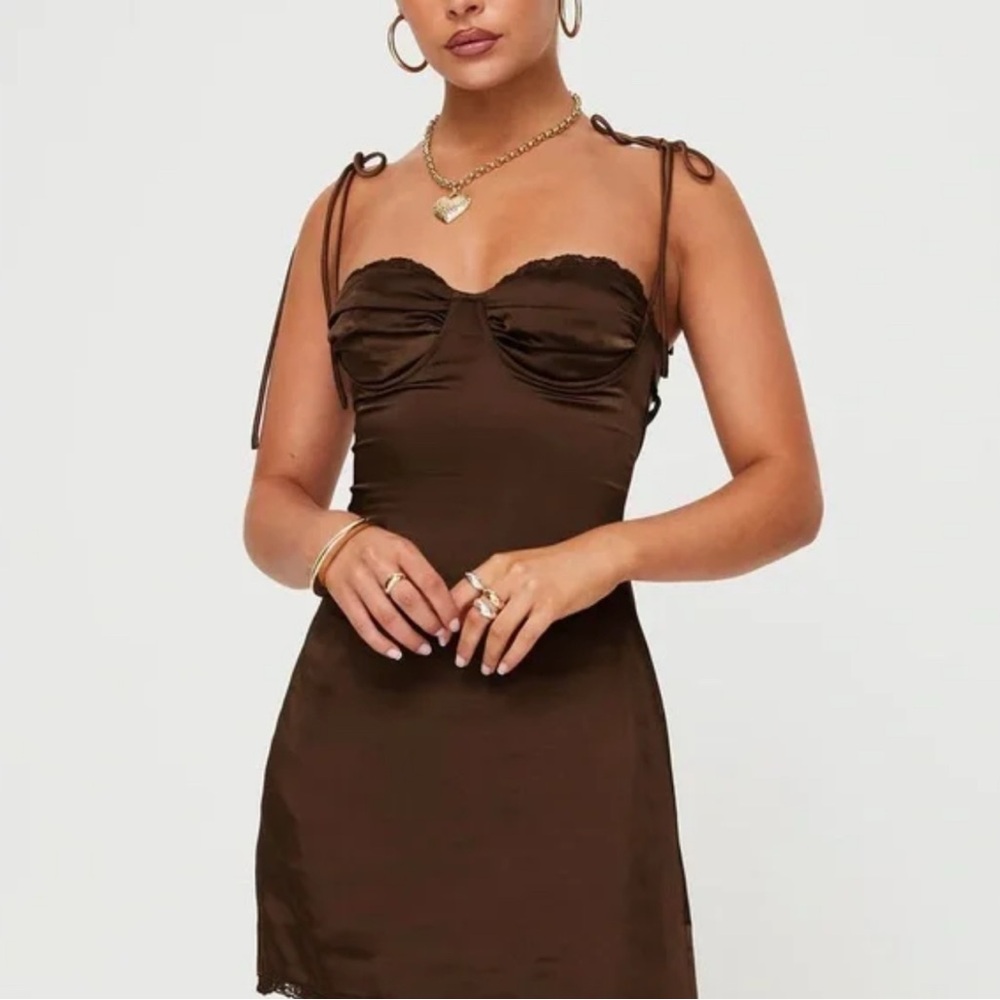 Elegant Brown Satin Dress